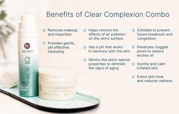 Infographic of the Benefits of using the Clear Complexion Combo.